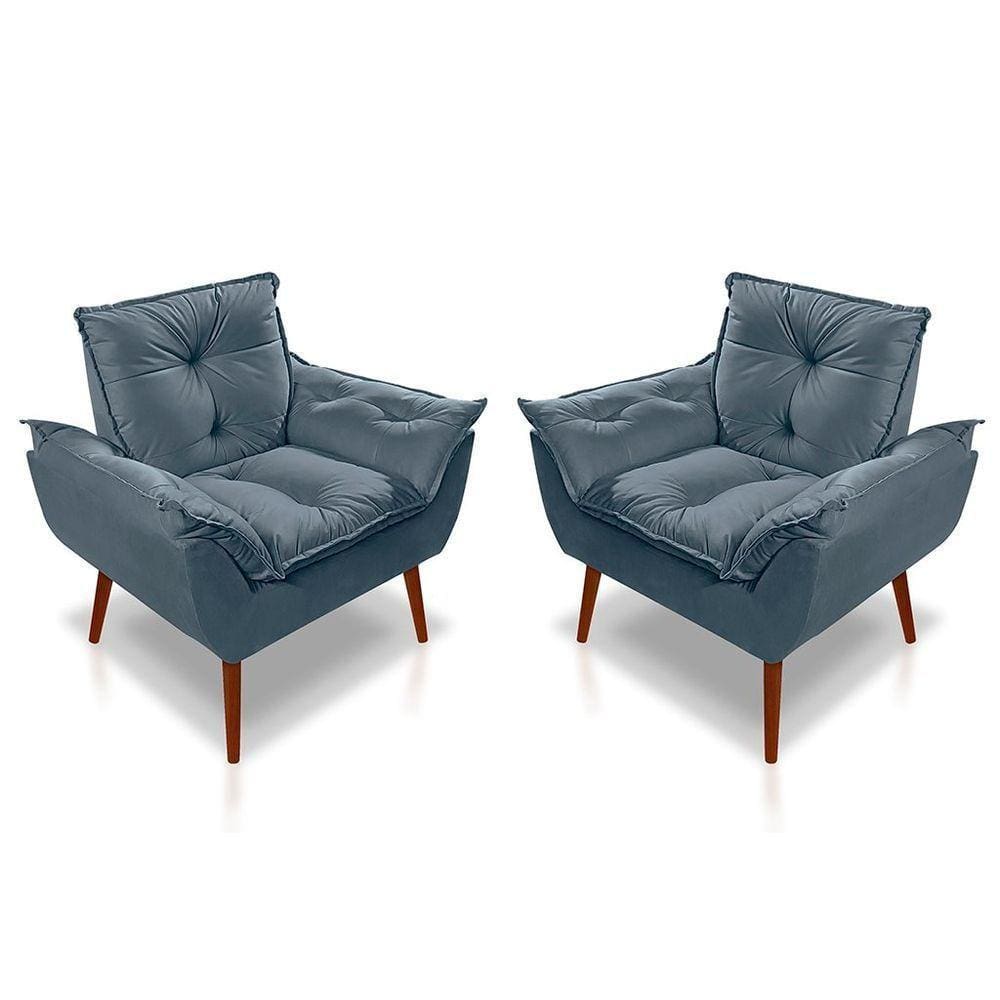 Kit C- 02 Poltronas Opala Luxo Suede Azul Turquesa