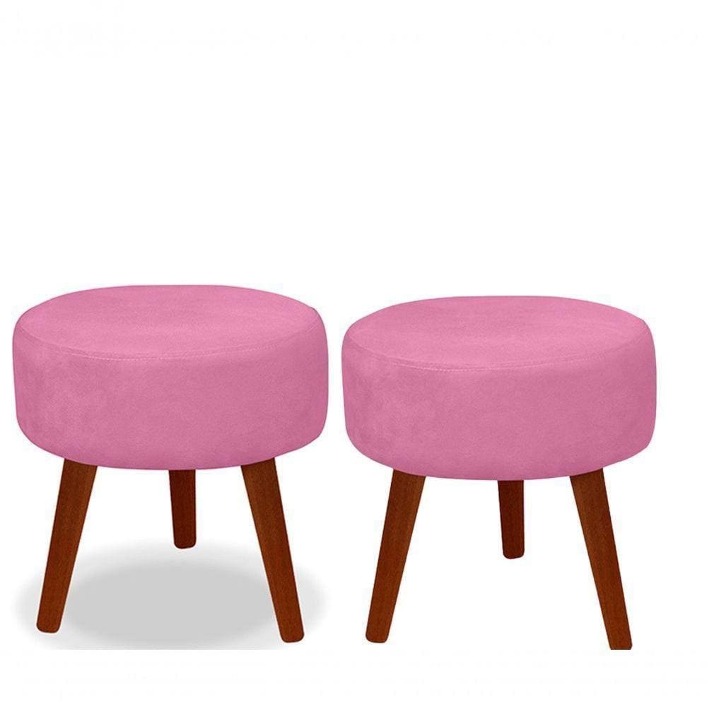 Kit 02 Puff Redondo Decorativo Panqueta De Apoiar Os Pés Suede Rose