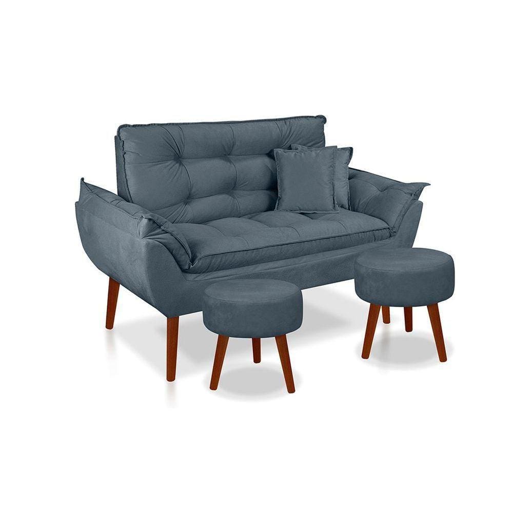 Kit C- 01 Namoradeira Opala + 02 Puffs Redondo Danny + 02 Almofadas Suede Azul Turquesa