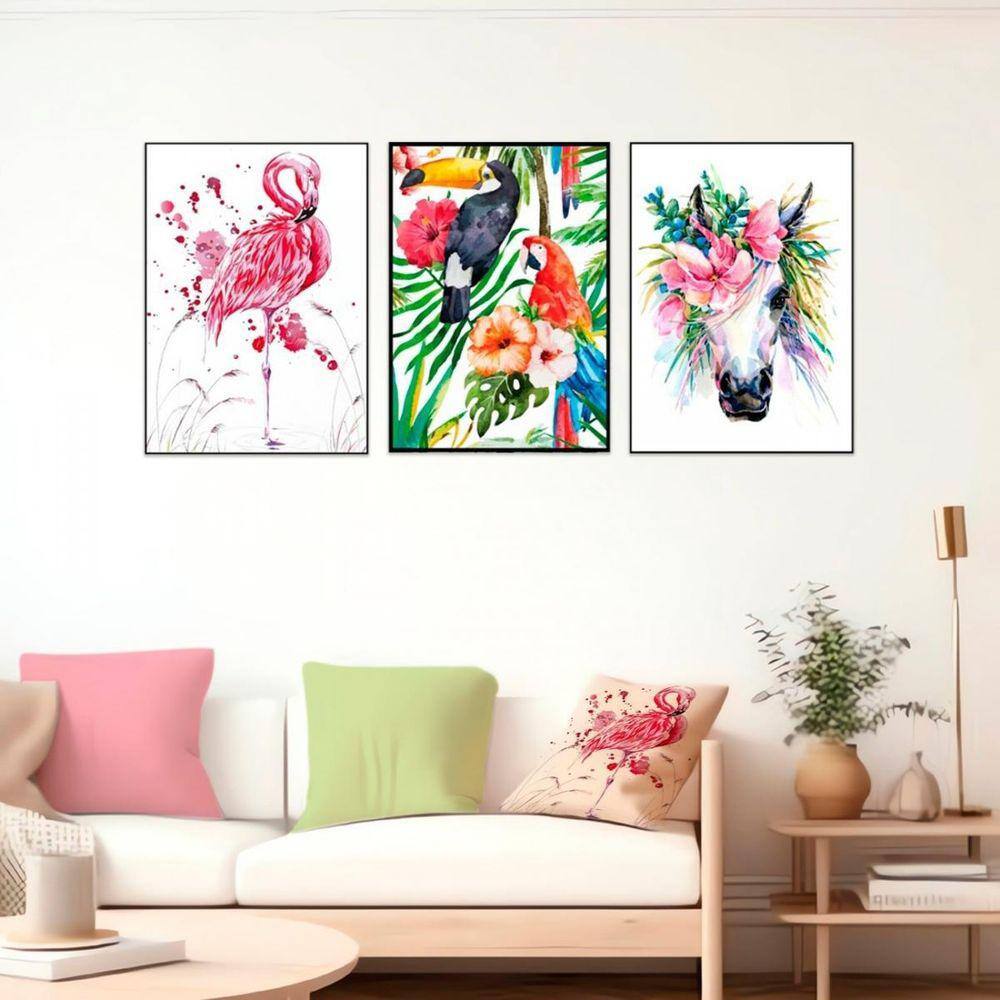 Kit 3 Quadros Decorativos Barcelona Moldura Preta 70X50Cm