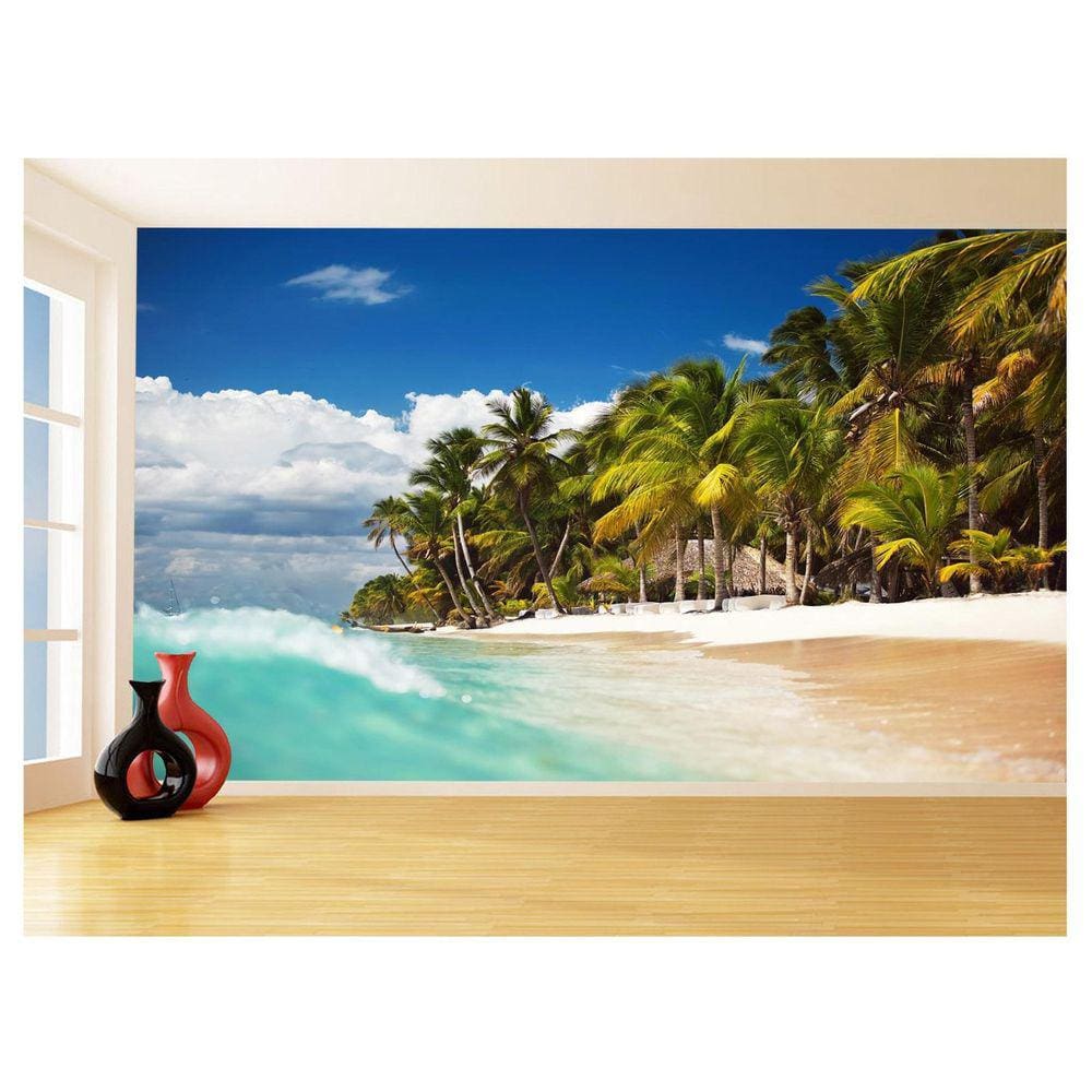 Papel De Parede Coqueiros Praia Mar Azul Água 3,5M Npr277