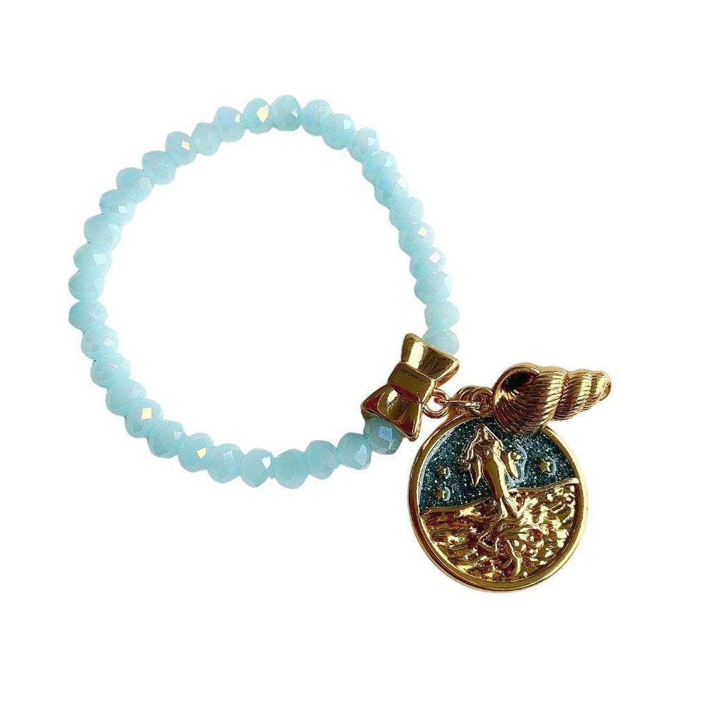 Pulseira Cristais Pingente Iemanja E Concha Banho Ouro 18K
