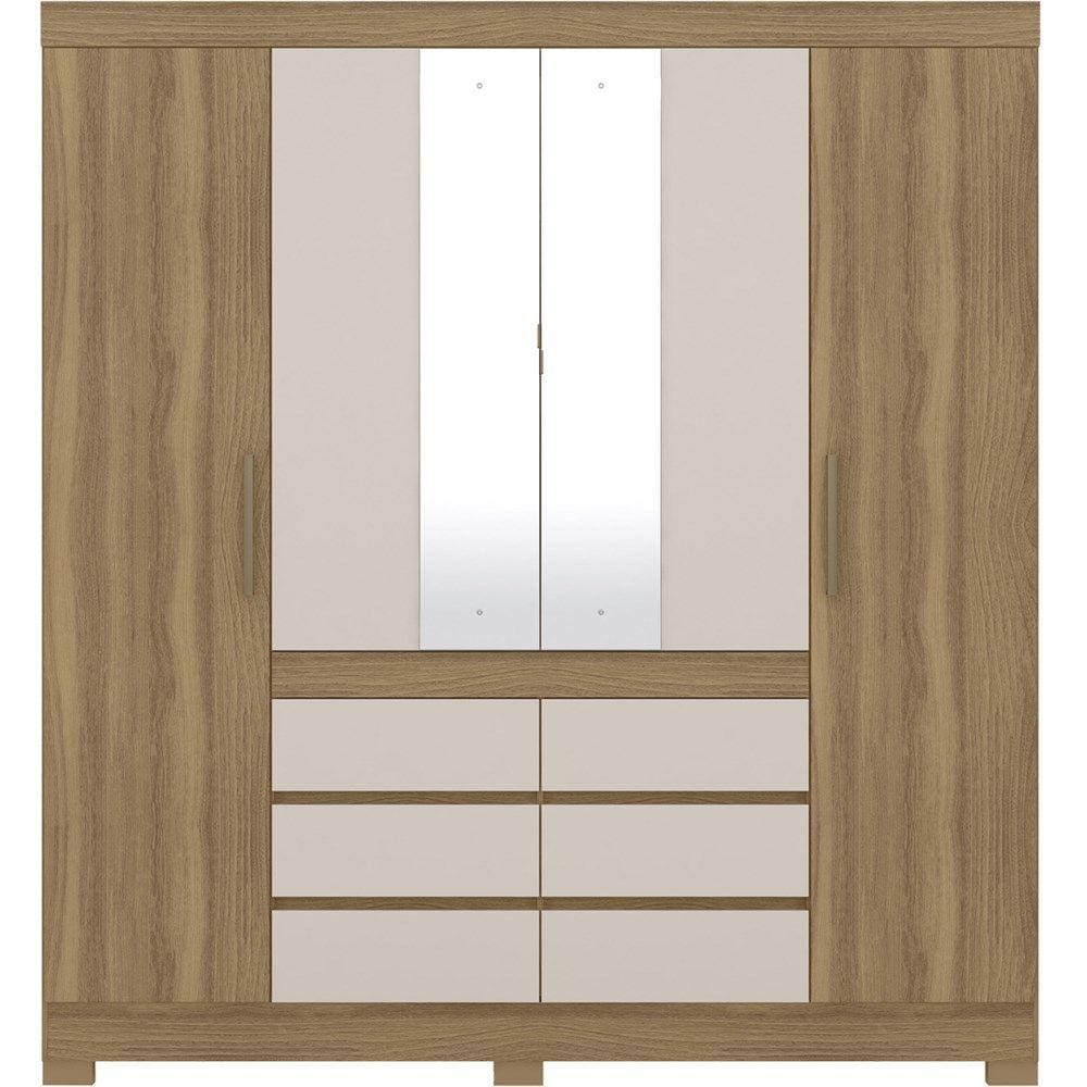 Guarda Roupa Casal 04 Portas Com Espelho 66510 Amendola Off White Demobile