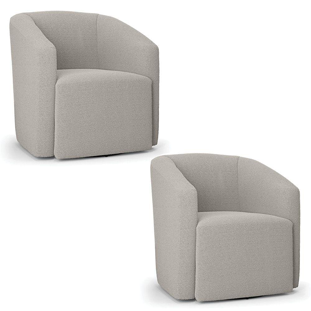 Poltrona Sala de Estar Base Giratória Kit 2 Poltronas Stella Max Bouclê Cinza D03 - D`Rossi