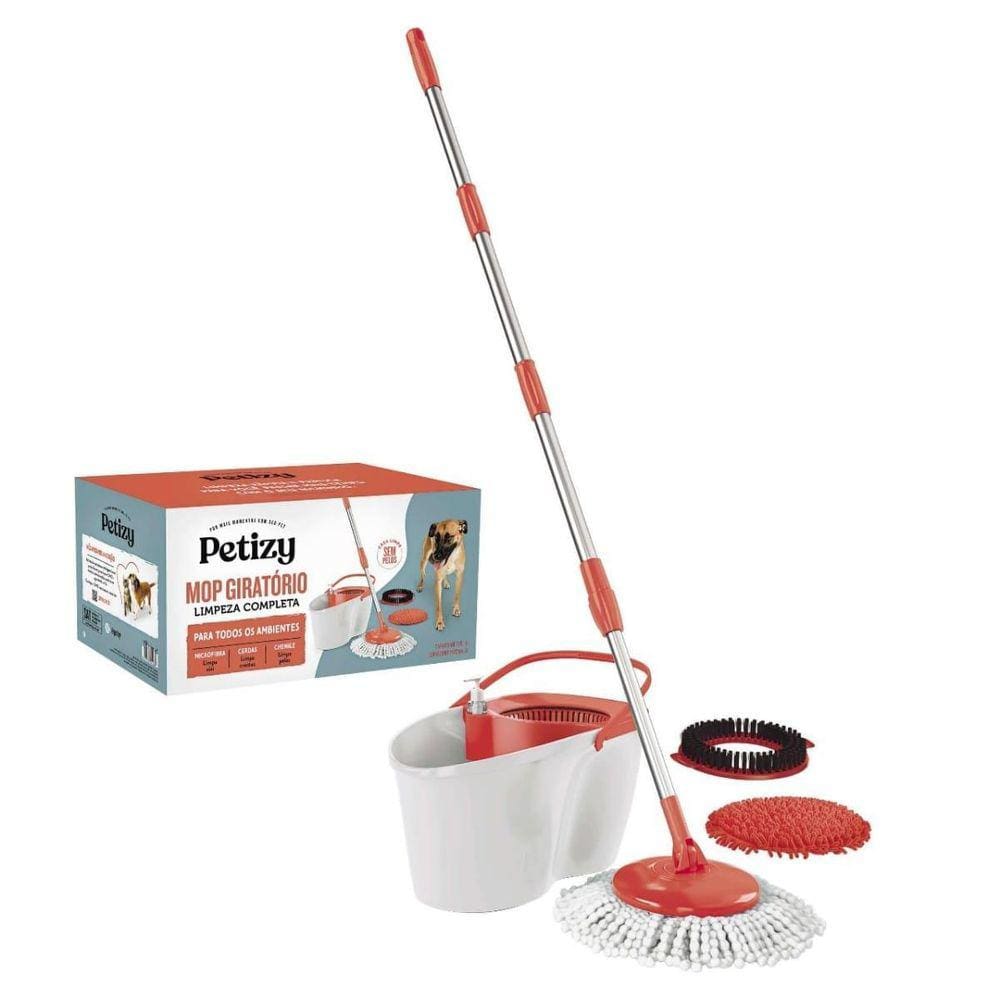 Mop Petizy Pet1607 Com Balde Centrífuga Cinza E Laranja