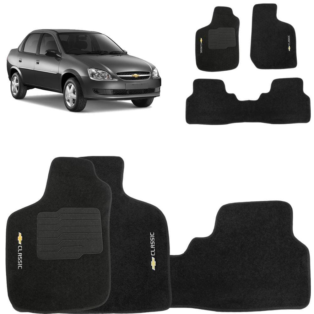 Jogo de Tapete Carpete Corsa Classic 2003 a 2016 Preto 3 Peças