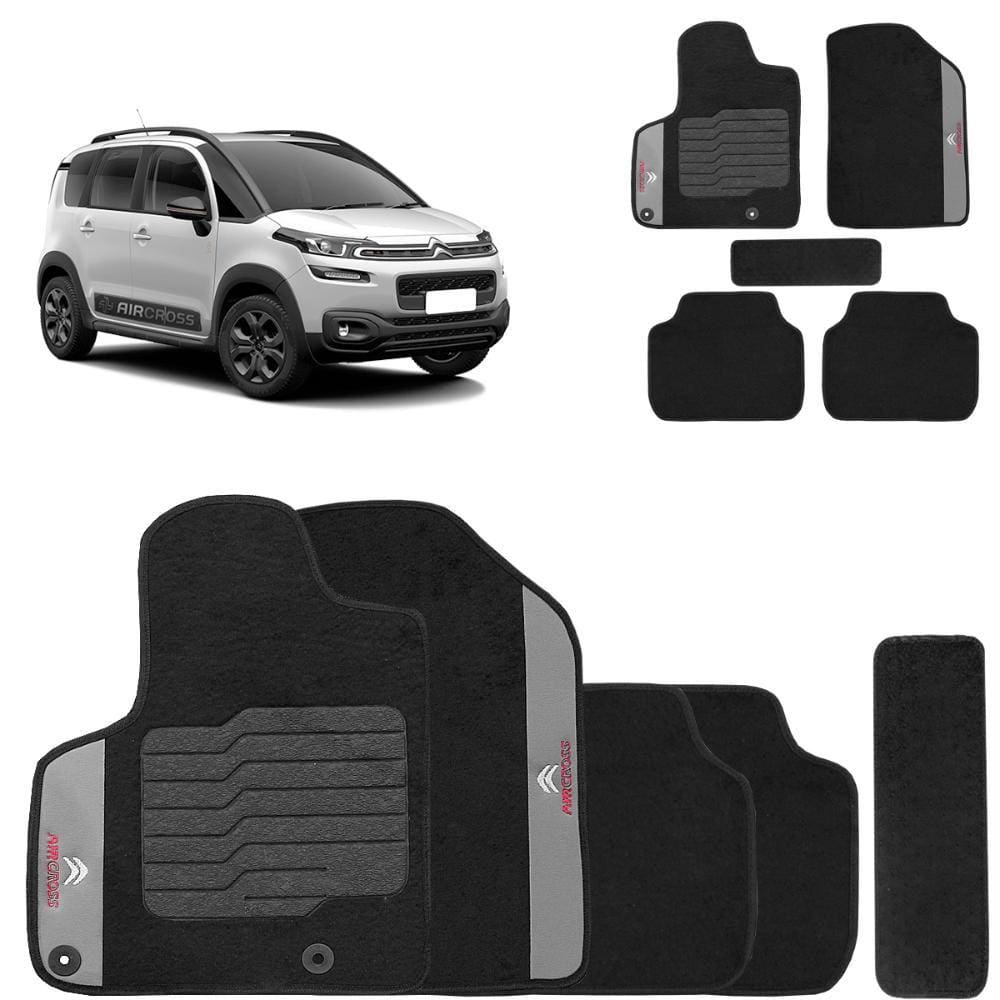 Jogo de Tapete Carpete Aircross 2011 a 2020 Preto 5 Peças