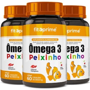 Kit 3 Ômega 3 Peixinho Mastigável Sabor Cereja 60 Cápsulas