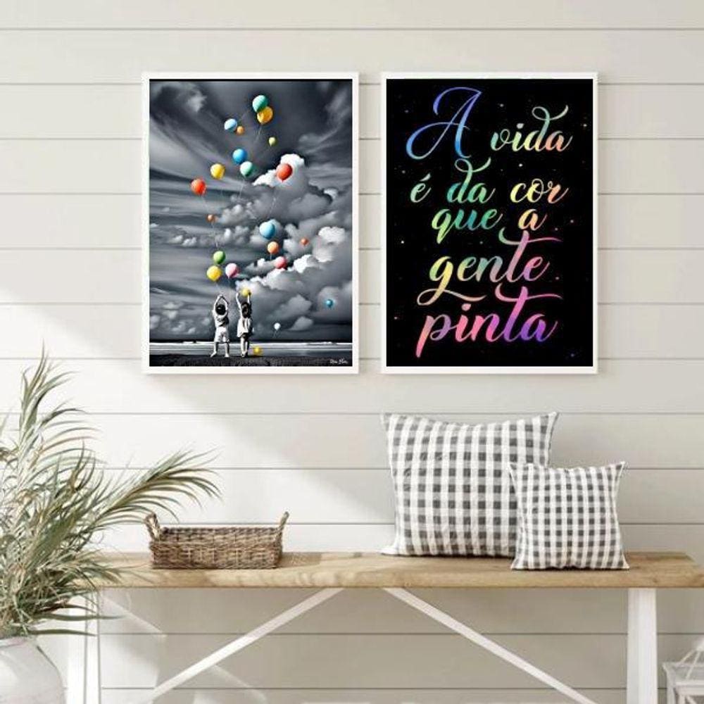 Kit 2 Quadros A Vida Tem A Cor Que A Gente Pinta 24X18Cm