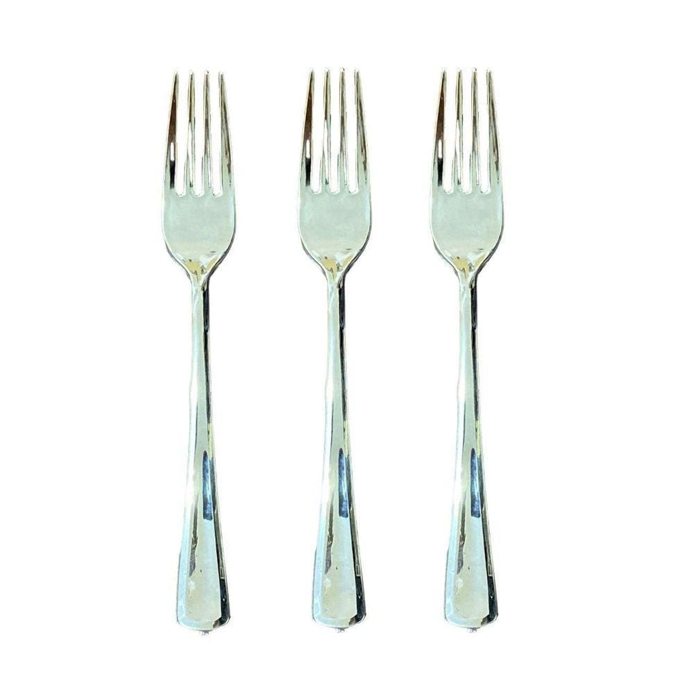 Garfos Refeição Descartáveis Luxo Plástico Prata 18Cm-200Un