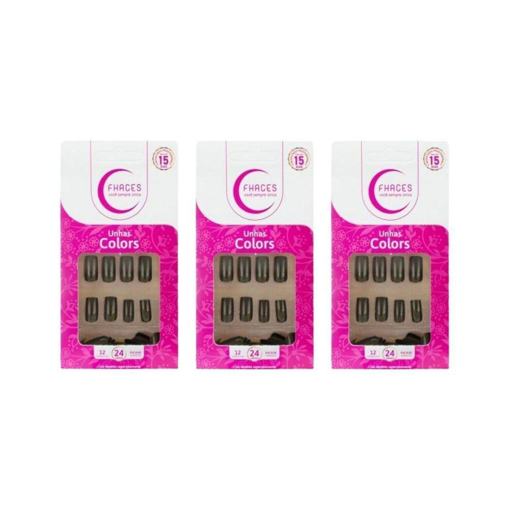 Unhas Postiças Fhaces Colors Camuflado Com 28Un - Kit C/3Un