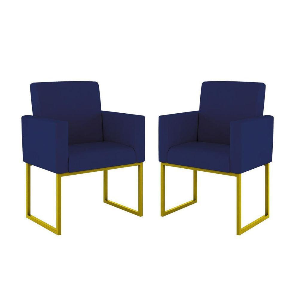 Kit 02 Cadeiras Poltrona Decorativa Sala Quarto Base Dourado