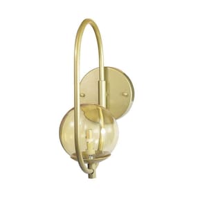 Kit 2 Arandela Parede Online Dourado Globo De Vidro Ambar