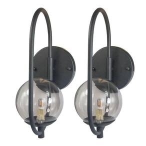 Kit 2 Arandela Online Preta Globo De Vidro Fume + Led 5w