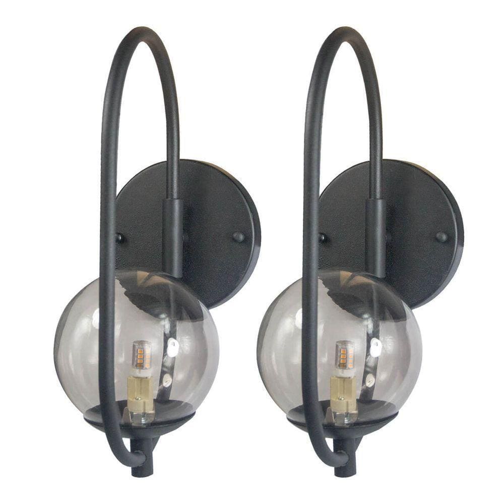 Kit 2 Arandela Parede Online Preto Globo De Vidro Fume
