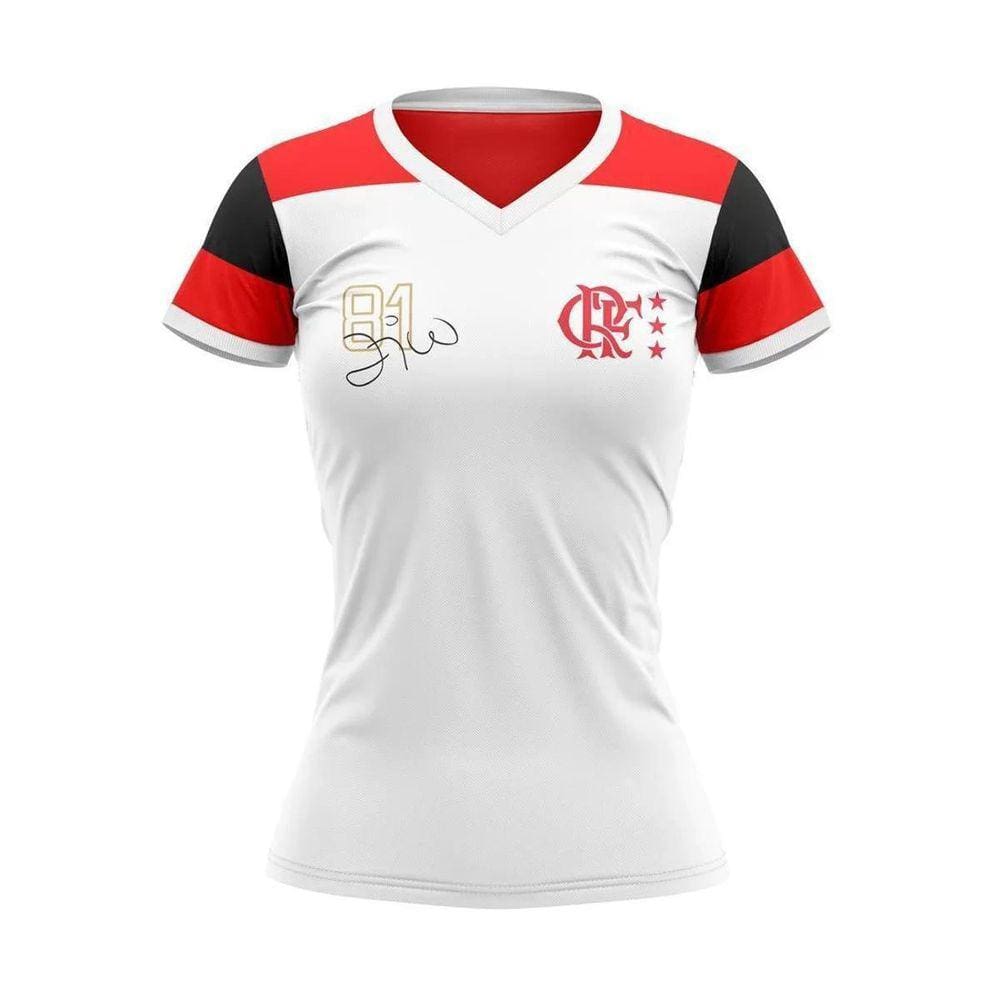 Camisa Feminina Flamengo Zico Retrô Mundial 1981 Oficial - Branco