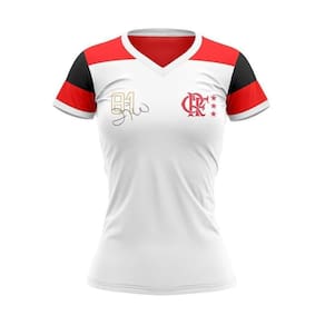 Camisa Feminina Flamengo Zico Retrô Mundial 1981 Oficial - Branco