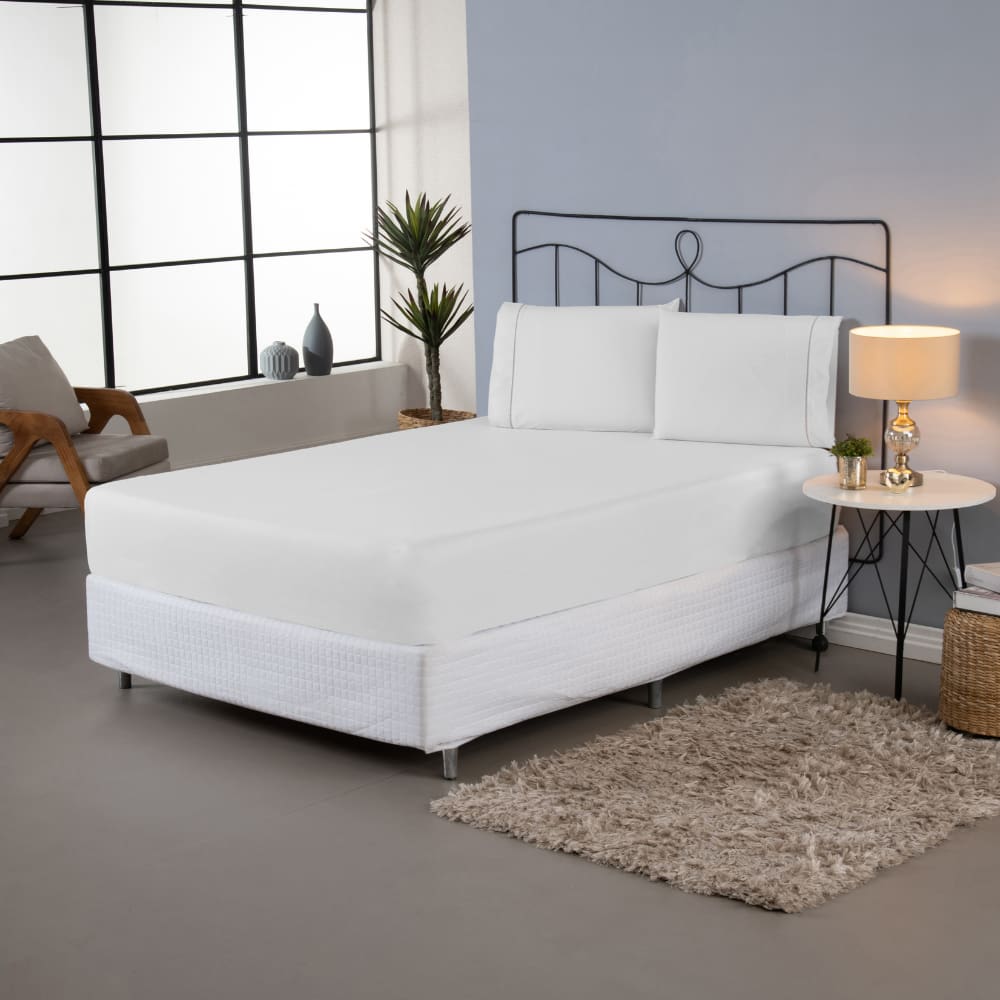 Jogo de Lençol Roupa de Cama Casal King Size Percal 140 Fios Liso Ponto Palito Algodão 3 Peças