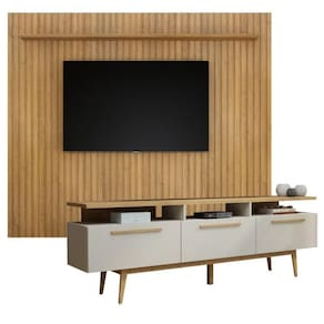 Rack para Tv até 70 Polegadas 3 Porta San Paulo com Painel Suspenso 227,6 Cm Vitória 100% Mdf Off White/Cinamomo