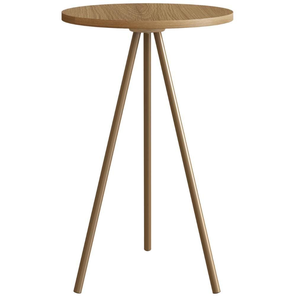 Mesa Lateral Redonda Artesano 53,5 cm (altura) em MDP Hanover Estrutura Metálica em Aço Dourado