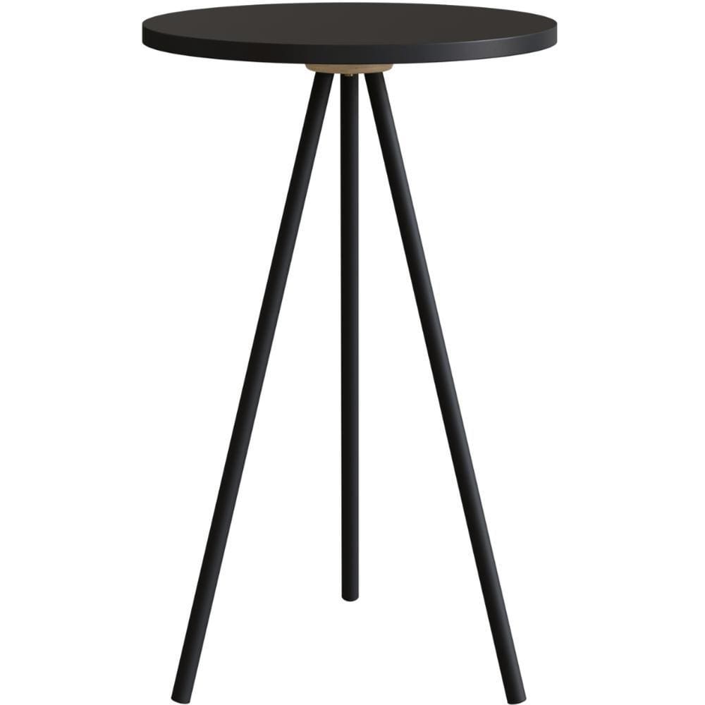 Mesa Lateral Redonda Artesano 53,5 cm (altura) em MDP Preto Estrutura Metálica em Aço Preto