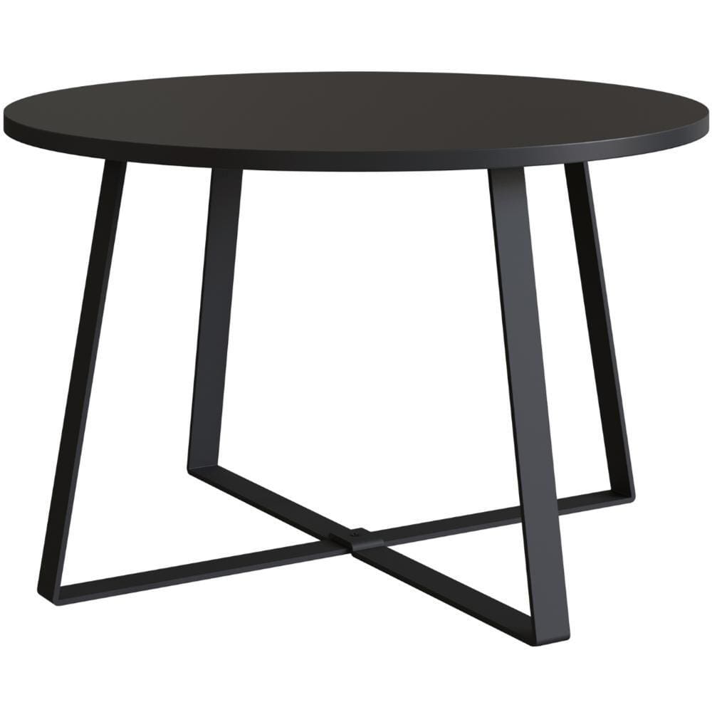 Mesa de Centro Redonda Artesano 60 cm (largura) em MDP Preto Estrutura Metálica em Aço Preto