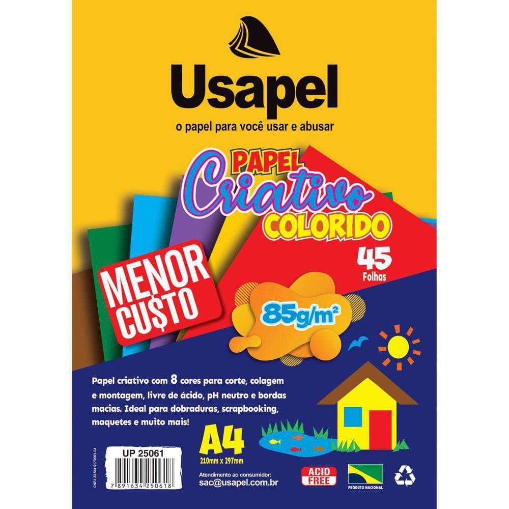 Bloco Educação Artística Usapel 8 Cores A4 85G 45 Folhas