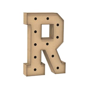 Letra Caixa Grande R Mdf 60Cm Altura Furo Lampada Iluminação