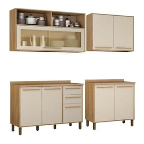 Cozinha Completa 2 Armários Aéreos e 2 Balcões Salvador Cinamomo/Off White