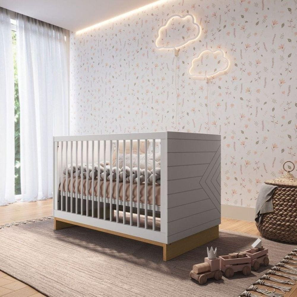 Berço Americano 2 em 1 Mini Cama e Colchão Cubo Branco/Plátano