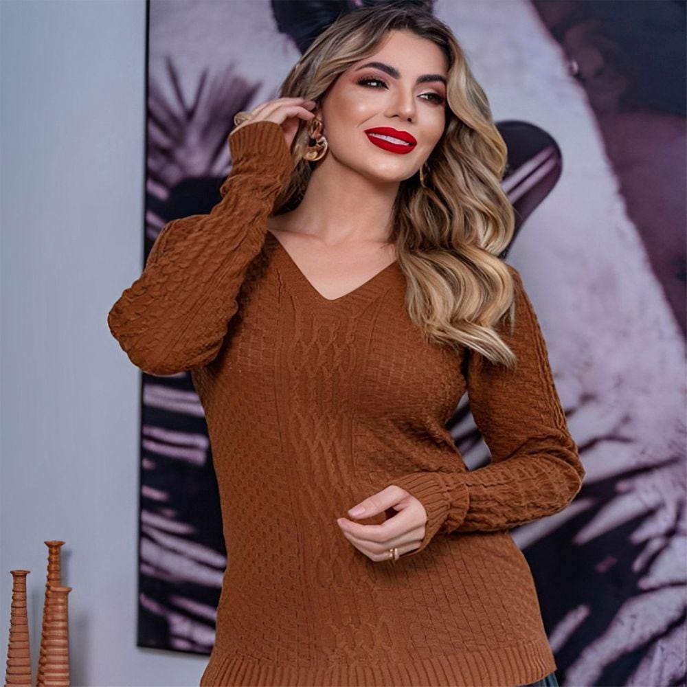 Blusa Feminino Tricot Gola V
