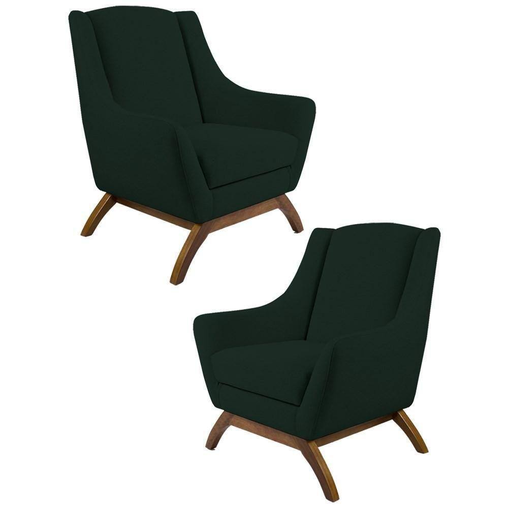 2 Poltronas Base Manu Madeira C-117 Linho Verde Domi