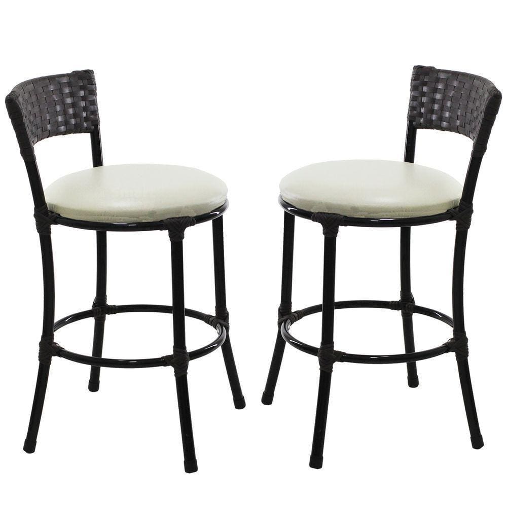 2 Banquetas Forts Baixa Ferro Fibra Sintética Preto Assento Estofado Branco