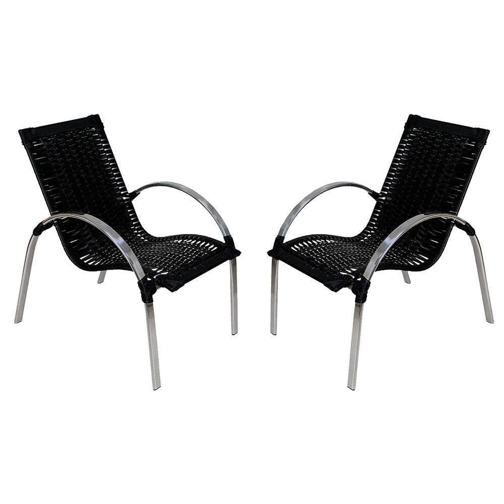 2 Cadeiras Em Alumínio Polido Fibra Sintética Preto