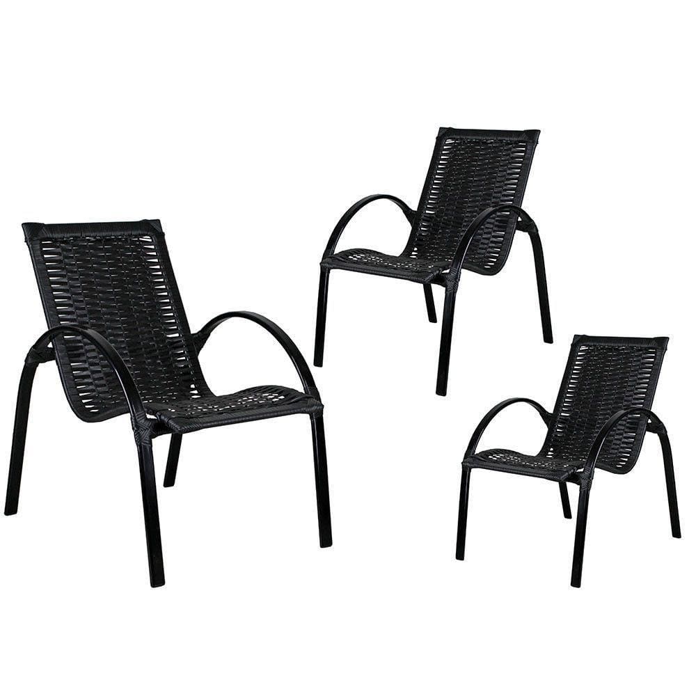 3 Cadeiras Em Alumínio Pintado Fibra Sintética Preto
