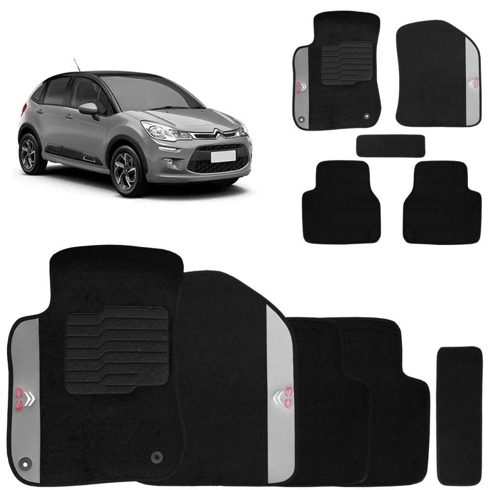 Jogo de Tapetes Carpete Citroen C3 2013 a 2017 Preto 5 Peças