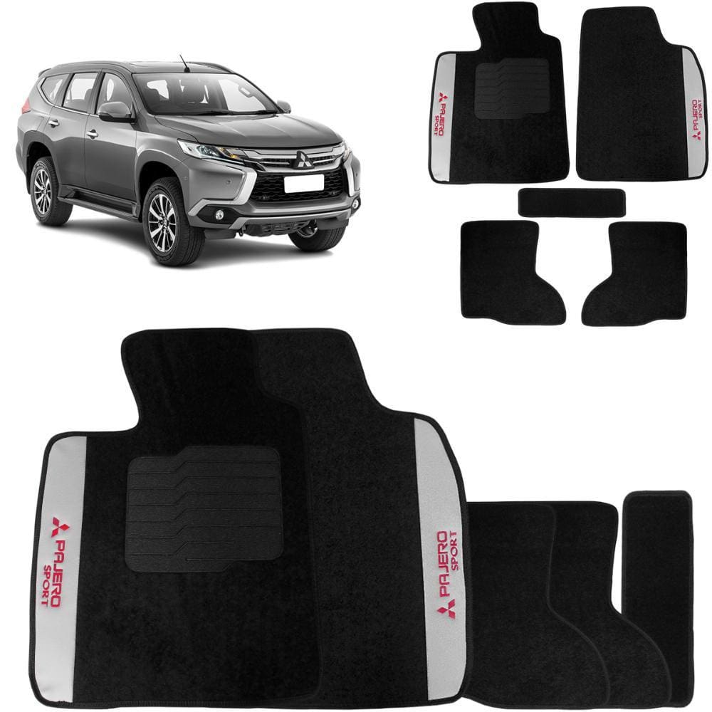 Jogo de Tapetes Carpete Pajero Sport 2010 a 2020 Preto 5 Peças