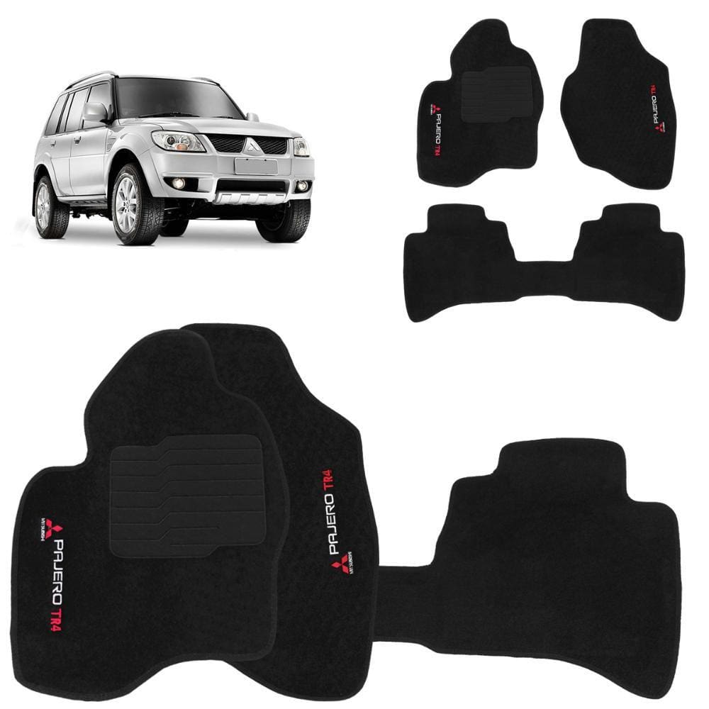 Jogo de Tapete Carpete Pajero TR4 2000 a 2014 Preto 3 Peças