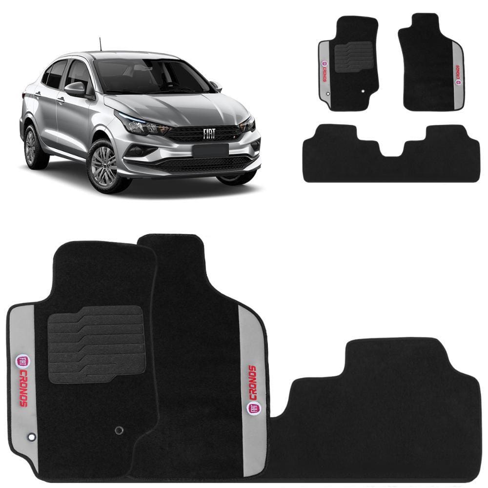 Jogo De Tapete Carpete Cronos 2018 a 2024 Preto 3 Peças