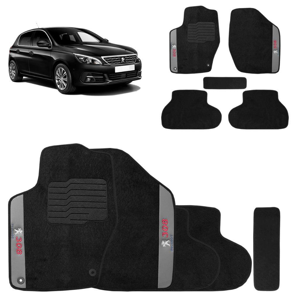 Jogo De Tapetes Carpete Peugeot 308 2012 a 2019 Preto 5 Peças