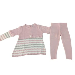Conjunto Tricot Feminino Infantil Noruega Rosa listrado