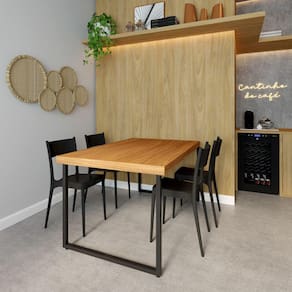 Conjunto Mesa Madeira Maciça Bernardo 1,30m Ferragem Preta com 4 Cadeiras Tramontina Preta