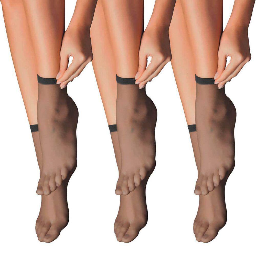 Kit 3 Pares Meia Soquete Feminina Fio 15