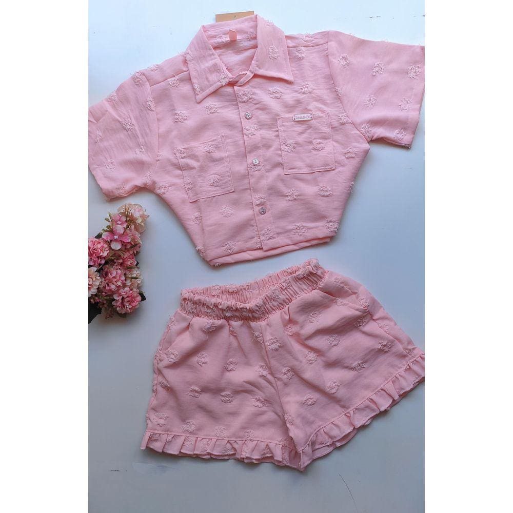 Conjunto menina luxo camisa cropped short moda blogueirinha