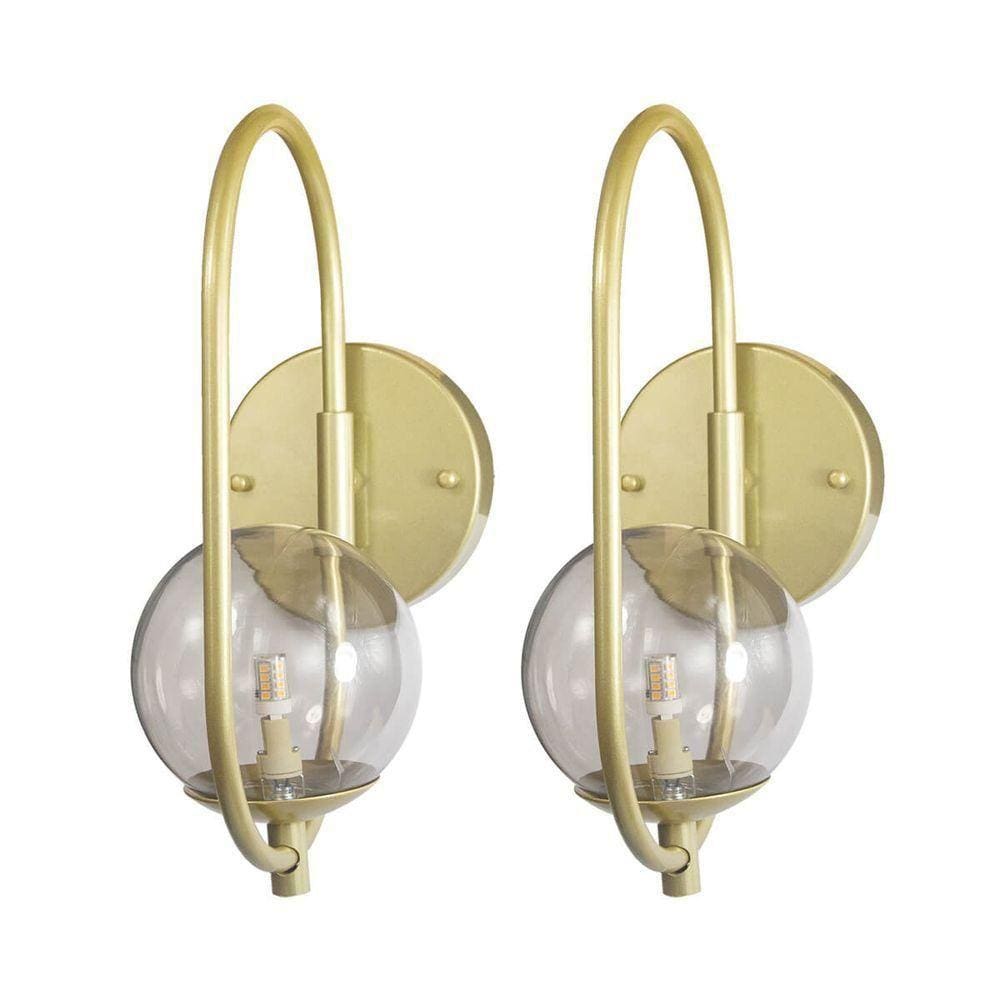 Kit 2 Arandela Online Dourado Globo Vidro Fume + Led 5w