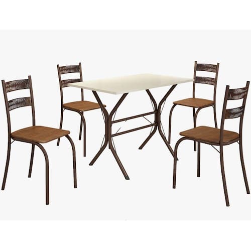 imagem-Conjunto de Mesa Teixeira Macaé Cabo Frio com 4 cadeiras com encosto em Ratam tampo em pedra Marrom OFF White - Off White 