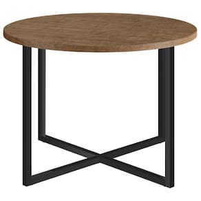 Mesa de Centro Redonda Artesano 50 cm (largura) em MDP Vermont Estrutura Metálica em Aço Preto