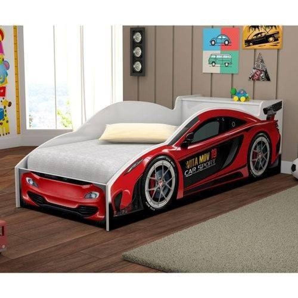 Cama Infantil Carro De Corrida 0,70 vermelho - Vitamov 05010