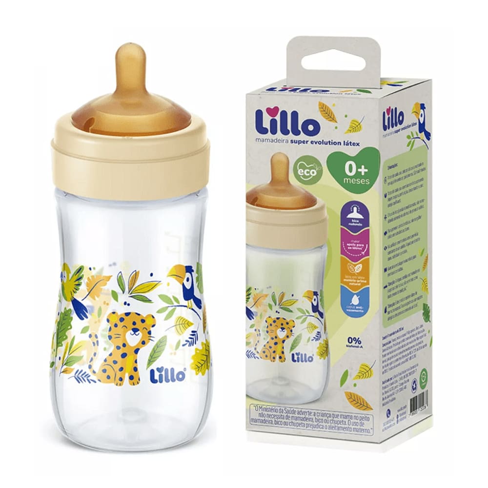 Mamadeira Lillo Super Evolution Látex 150Ml 0+M Eco Bico Redondo
