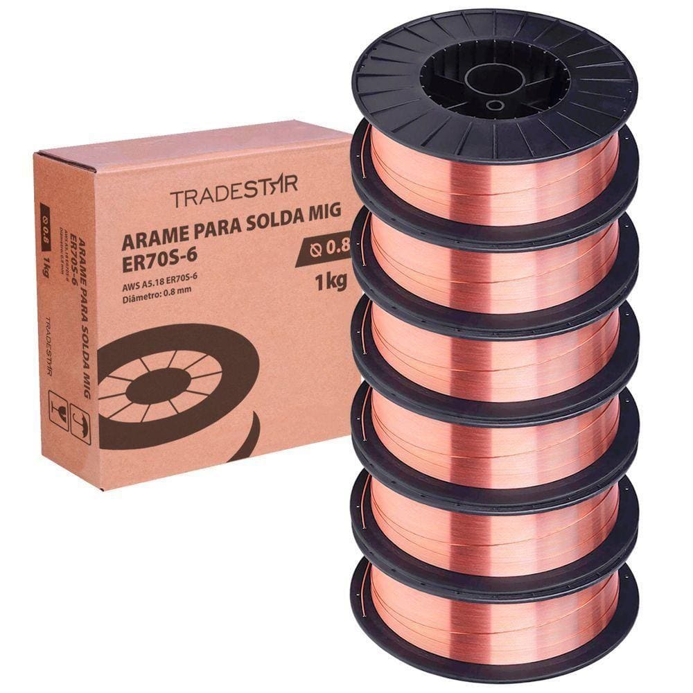 Kit 6 Rolos Arame Para Solda Mig Com Gás 0,8 Mm 1kg Er70s-7